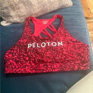 Peloton Women's Red Leopard-Pattern Strappy Sports Bra